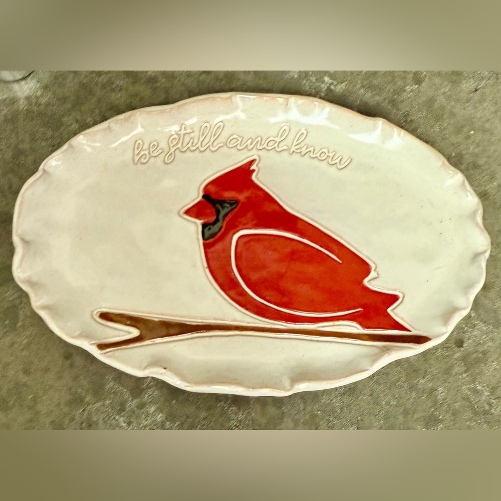 Mud Pie Cardinal Plate. “Be Still and Know…” 10”x6.5”